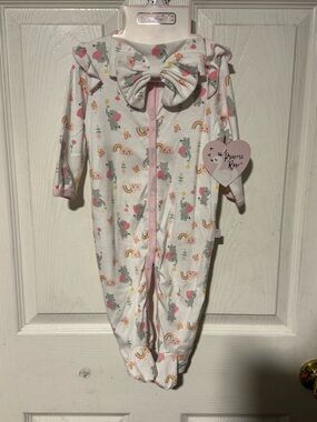 White & Pink Unicorn Print Footed One-Piece for Baby